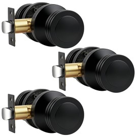 3 Pack Keyless Passage Door Knobs with Vintage Design Passage Door Knobs for Interior Doors for Hallway Closet in Black Finish