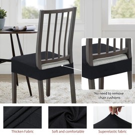 DREAHOTEXTIL Dining Chair Covers,Seat Covers for Dining Room Chairs Set of 6,Stretch Jacquard Kitchen Chair Covers,Removable Washble Dining Room Chair Seat Cover,Chair Slipcovers Protector (Blcak)