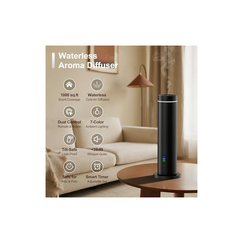 Waterless Diffuser, 1000 Sq.Ft Coverage, Essential Oil Diffuser– Plug-in Only,