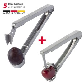 Westmark Set: 1 cherry and 1 plum pitter for kitchen pitted fruit, aluminium, food-safe coating, stainless steel blade, Kernex and Steinex, silver, 401022E6