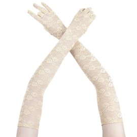 [LYING] Women's Gloves Arm Cover, Summer, UV Protection, UV Protection, Sunburn Protection, Lace, Long, 5 Finger Driving, Driving Gloves, Arm Cover, Thin, Floral Pattern, Fashion Accessories,