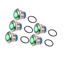 Motoforti 5 Pcs LED Indicator Light 16mm 12V AC DC Metal Shell Waterproof Pilot Dash Signal Lamp for Car Truck Boat Internal Green Long-lasting