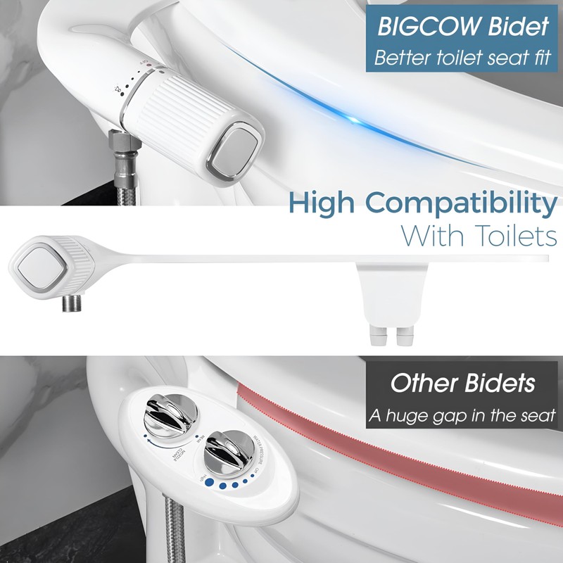 BIGCOW Ultra-Slim Bidet Attachment for Toilet 2 Pack - Dual