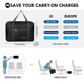 F.FETIVIN Personal item travel bag 17.7x12.6x6.3 for Spirit Airlines Lightweight carry on duffle bag waterproof for Gym,Sports,Vacation(Black)