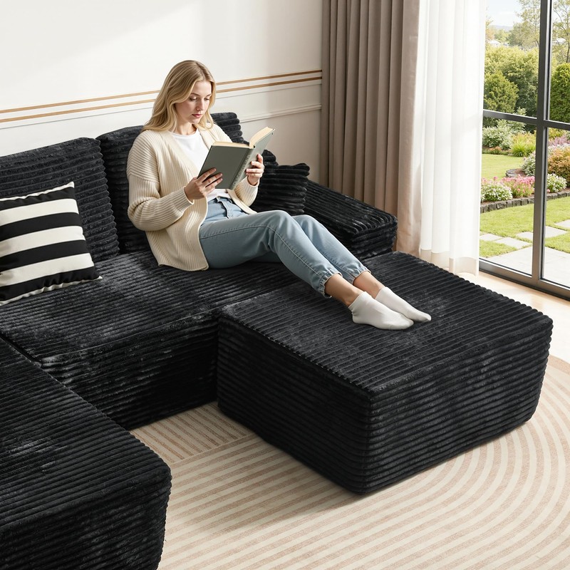 Boneless Ottoman for Couch,Oversize Poufs Footrest for Dorm
