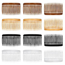 YUYUDEHM 12 PCS French Side Comb, 4 Colors Women Decorative Side Comb Clips, 14 Teeth Decorative Hair Accessories for Doing Styling, Bun Chignon