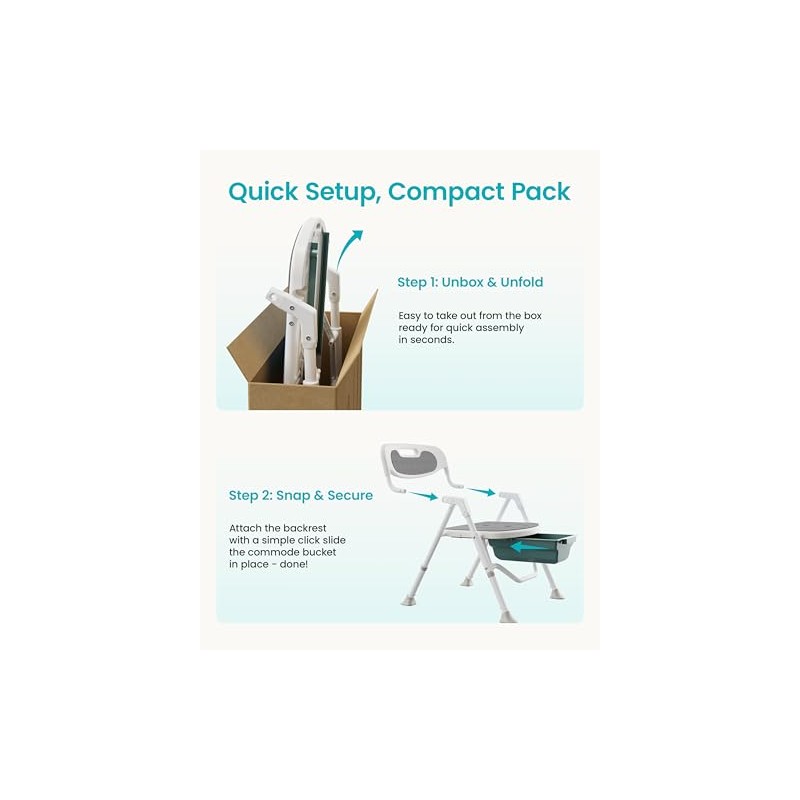Foldable Shower Chair with Commode for Seniors, 400 lb, Gray