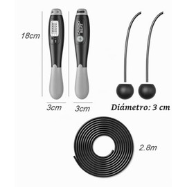 Cardio Beat Cuerda para Saltar con Contador Digital, Pantalla LCD de 4 Funciones, 2.8m de Longitud, con Bolas Ponderadas de 3cm, Color Negro y Gris