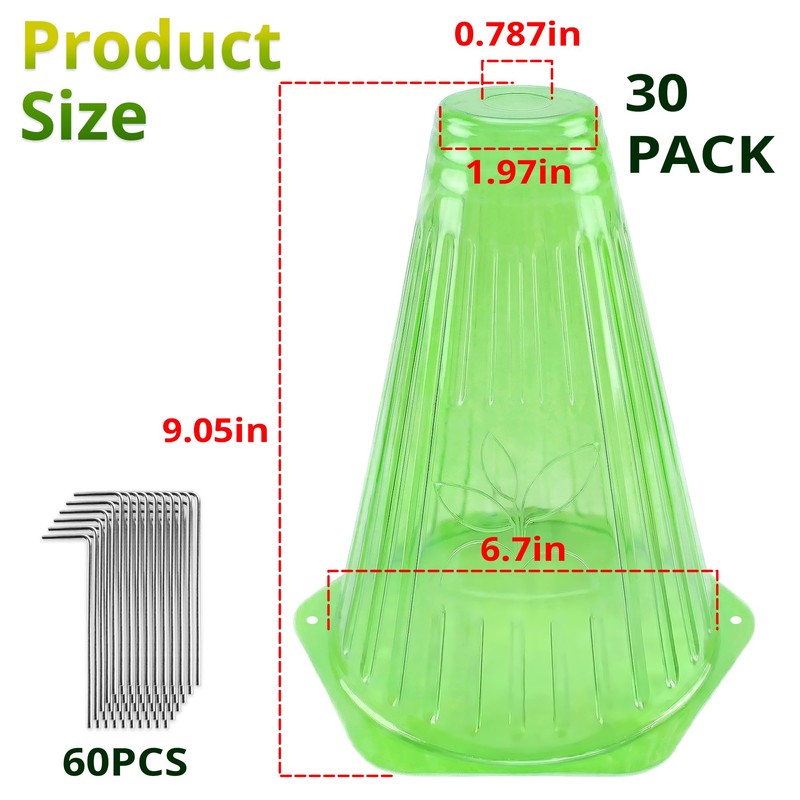 UCandy 30 Pack Garden Cloches for Plants with 60 Stakes,