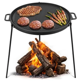 Onlyfire 18" Campfire Grill Griddle, Double Sided Reversible Portable Campfire Grill, Cast Iron Camping Griddle with Handles, 3 Removable & Height Adjustable Legs, Perfect for Grills and Outdoor BBQ