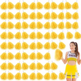 Meooeck 80 Pcs Cheerleading Pom Poms Sports Dance Cheer Pompoms with Handles Plastic Cheerleader Stuff for Sport Gymnastics Adults Cheering Team Party Decorations(Yellow)