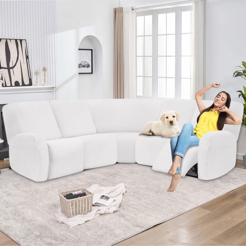 ALIECOM 100% Waterproof Reclining Sectional Couch Covers Jacquard Stretch 2-Piece