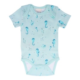 Organic Cotton Summer Baby Onesie - Seahorses Teal, 6-12 MTHS