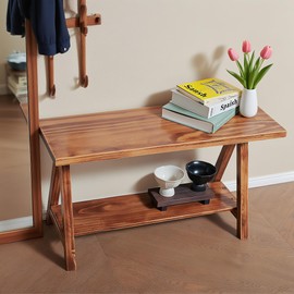 29.9’’ Farmhouse Entryway Bench with Storage, 2-Tier Indoor Bench, Rustic Wooden End of Bed Bench, Small Wood Benches for Entry Way Bedroom Hallway