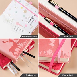 ZXHQ 365 Pages Lined Journal Notebook, (15.5cm x 21.5cm) Hardcover Embossed PU Leather Cover, Journal for Women Men Writing a5 Notebook,100 GSM Paper, Fine Inner Pocket - Pink