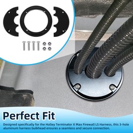 for Holley Terminator X Fire Wall Pass Through Harness Split Face Grommet - 3 Hole Aluminum Harness Bulkhead Billet Aluminum Raw Bracket (Black)