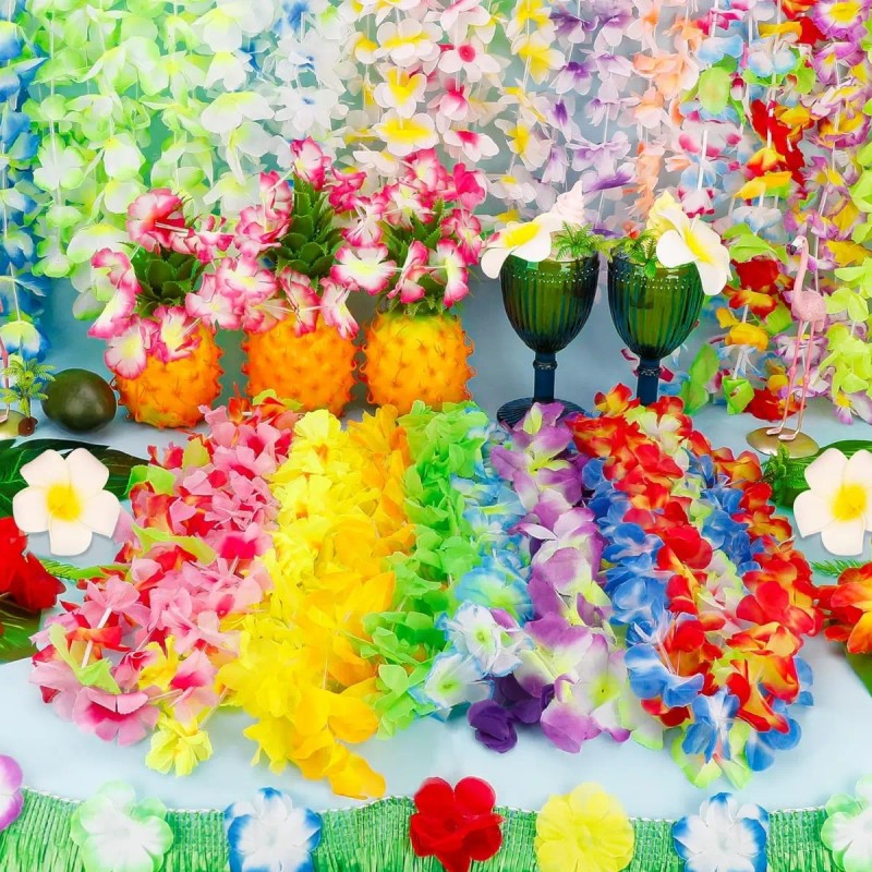 50pc Collares Hawaianos Flores Batucada Tropical Boda Fiesta
