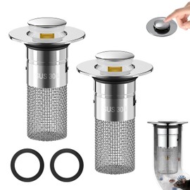 HASAIKA Floor Drain Filter Made of Stainless Steel, Floor Drain Filter with Removable Filter Basket, Rustproof Drain Filter Strainer for Kitchens, Bathrooms, Sinks and Balcony Drains, Pack of 2