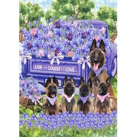 Iris Flower Belgian Malinois Dogs Jigsaw Puzzle for Adults - Animal Printed Interlocking Puzzle Game Artwork - Gift for Dog Lover's - 500 Pcs 20.5"x15"