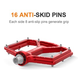 K PEDC Mountain Bike Pedals MTB Pedals,Aluminum 9/16" Sealed Bearing Bicycle Pedals Wide Platform Pedals for Road Mountain BMX MTB Bike (Red)