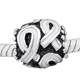 Sexy Sparkles European White Awareness Ribbon Charm Bead European Compatible for Snake Chain Charm Bracelet