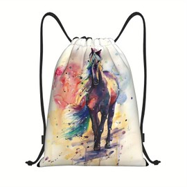 Richugui Horse Drawstring Bag Cute pony on colorful background Casual Backpack Sport Gym Sackpack for Women Men Girls Boys Gift
