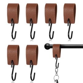 ROOMHUAWAY Pack of 6 S Hooks with Leather Loop, Clothes Rail, Coat Hooks, Leather Butcher Hooks (Yellow/Brown)