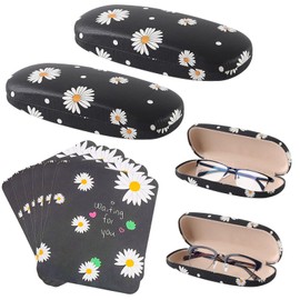 TAIHOBO 2PCS Hard Glasses Case for Women Men, Small Daisy Sunglasses Case Women Hard Shell, Portable Fashion Spectacle Cases, with 6 Glasses Cloth, for Use with Most Types of Glasses