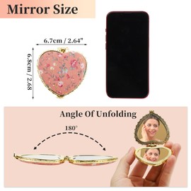 VOCOSTE Compact Mirror for Purses, Flower Pocket Mirror, Heart Shape Mini Mirror, Floral Small Mirror for Purse, Folding Mirror Compact Travel Portable Pocket Mirror for Women, Pink