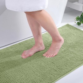 Homaxy Chenille Bathroom Rug, Non-Slip Bath Mat, Washable Bath Mat, Soft Bath Mat, Absorbent Shower Mat for Bathroom - 60 x 120 cm, Sage Green