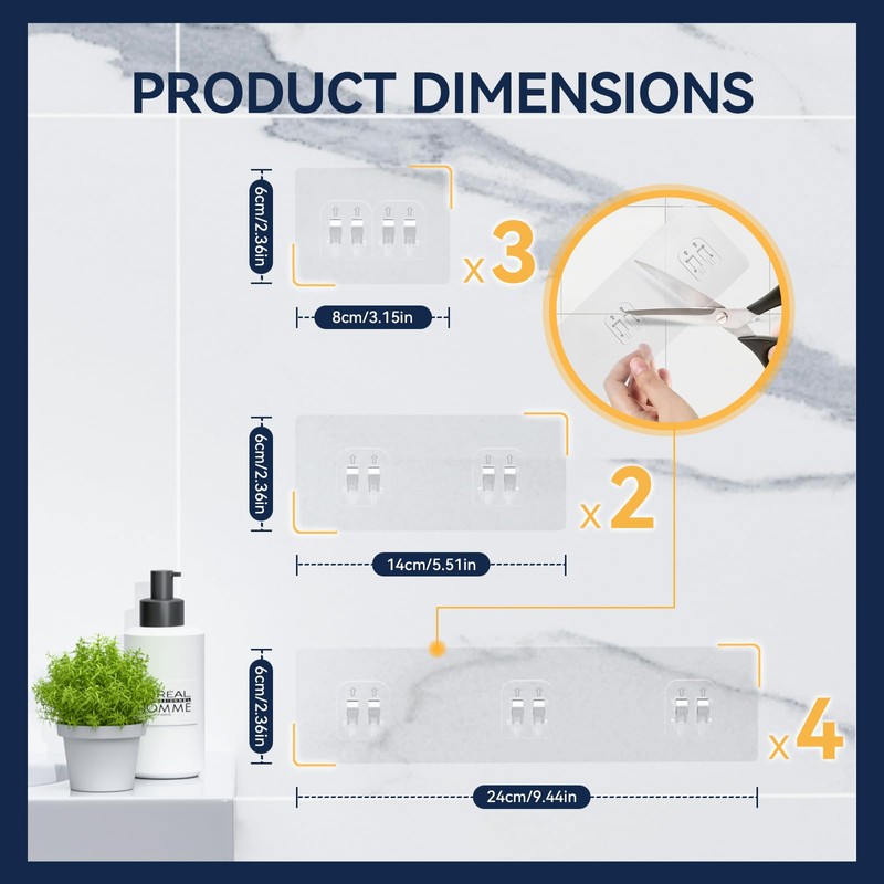 YASONIC 9-Pack Shower Caddy Adhesive Replacement - Transparent Shower Adhesive