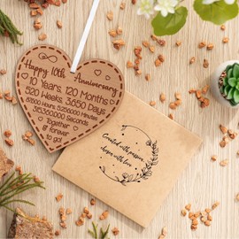 Happy 10th Anniversary Gift for Couples 10th Wedding Anniversary Gifts for Him Her Wedding Present for Husband 10 Years Celebration Keepsake Wooden Heart Plaque for Wife Partner
