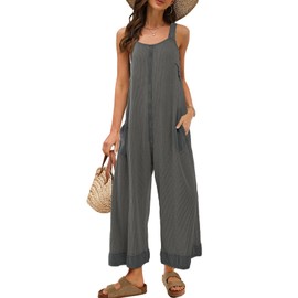 Panadila Womens Waffle Knit Jumpsuit Casual Wide Leg Jumpsuits Oversized Long Rompers Open Back Loose Overalls(Grey,M)