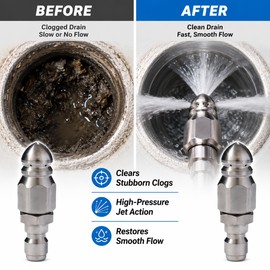 Sewer Jetter Nozzle for Pressure Washer Use – 1/4" Stainless Steel Quick Plug Drain Cleaning Tool