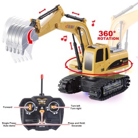 JOYIN 2 PCS Remote Control Construction Vehicle Toy Set, Friction-Powered RC Excavator & RC Dump Truck with Lights and Sounds for Imaginative Play, Christmas Birthday Gifts for Toddlers Boys Girls