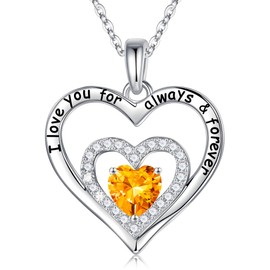 Birthstone Necklaces Gifts for Women Wife, I Love You Birthstone Jewelry Anniversary Valentines Day Gifts for Her Birthday Gifts for Her Wife Girlfriend Mom November Yellow Citrine Necklace