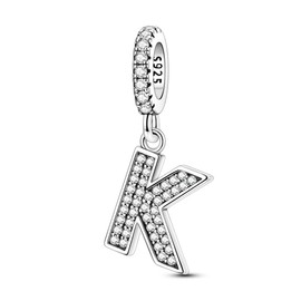 Hapour Letter 925 Sterling Silver Charm with Cubic Zirconia Alphabet A-Z Initial Dangle Charms Beads Pendent DIY Jewelry for Bracelets Necklace