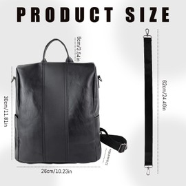 FuninCrea Backpack Womens Casual Daypacks Anti-Theft Travel Backpack Waterproof PU Leather Shoulder Bag, Women's Fashion Backpacks Large Capacity with Detachable Strap and Handle (Upgraded Black)