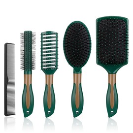 NHALESBG 5 Pieces Hair Brush Set Anti Static Massage Oval Comb Round Hair Brush Vent Hair Brush Detangling Brush Paddle Brush for Women Men