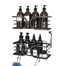 Adurei Shower Caddy No Drill Adhesive Wall Mounted SUS304 Stainless Steel Durable Large Capacity Shower Rack Organizer Quick Dry Rustproof Bathroom Storage Shelves - 2 Pack (Black)