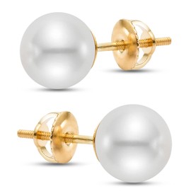 ISAAC WESTMAN White Japanese Akoya Cultured Pearl Stud Earrings | AAA High Luster Pearls | 14K Solid Gold Screw Back Posts (6.0-6.5mm, Yellow Gold)