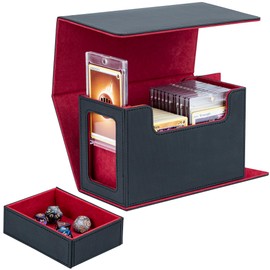 Tolesum Double Layer Card Deck Box for MTG, Commander Displays, Fits 200 Cards, 22 Pieces, 35PT Magnetic Card Holder with Cube Compartment, Trading Card Box for Magic Commander TCG Cards, Black/Red