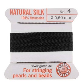 Griffin Silk Beading Cord and Needle, Size 4, Jet Black