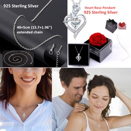 Preserved Real Rose with Sterling Silver Necklace 925 Silver Rose Pendant Necklace with Eternal Rose Box Gift for Mum Wife Girlfriend on Mothers Day Valentines Day Christmas Birthday Gifts for Women