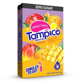 Tampico Singles To Go Drink Mix Packets, Mango Punch, Zero Sugar, Low Calorie, 100% DV of Vitamin C per Serving, Convenient, On-The-Go Water Enhancers, 6 sticks, Pack of 1 Mixed Beverage