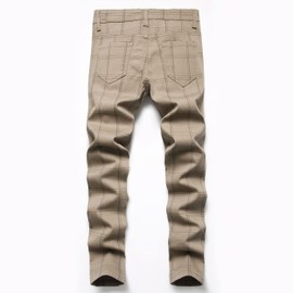 Boy's Khaki Chino Pants School Uniform Dress Plaid Skinny Fit Stretch Fashion Comfy Pants,1092,14