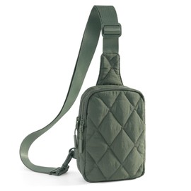 MEISEY Quilted Puffer Sling Bag for Women Small Backpack Crossbody Chest Bag Fanny Packs Purses for Casual Traveling Hiking, Puffer Small Sling Bag-bean Green, Small, Puffer Sling Bag