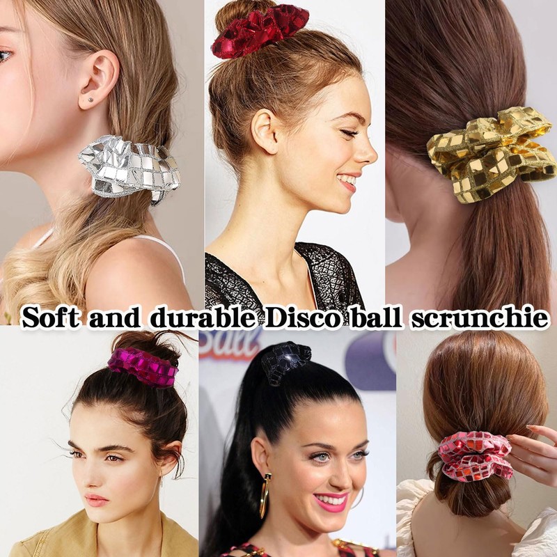BAISEN 6Pcs Sequin Hair Scrunchies for women, Metallic Silver Red