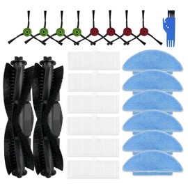 VACKING Replacement Parts Compatible with Tikom L9000, for Lubluelu SL60D, for HONITURE Q6 SE, for Laresar L6 Nex Accessories, 2 Main Brushes, 8 Side Brushes, 6 HEPA Filters, 6 Mop Cloths