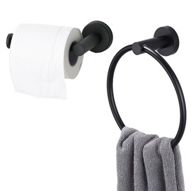 2 Pcs Toilet Roll Holder Towel Ring, Bathroom Accessory, Matt Black Hand Towel Holder, Self Stick on Toilet Roll Holder, Wall Mounted Stainless Steel Holder for Bathroom Kitchen Hotel
